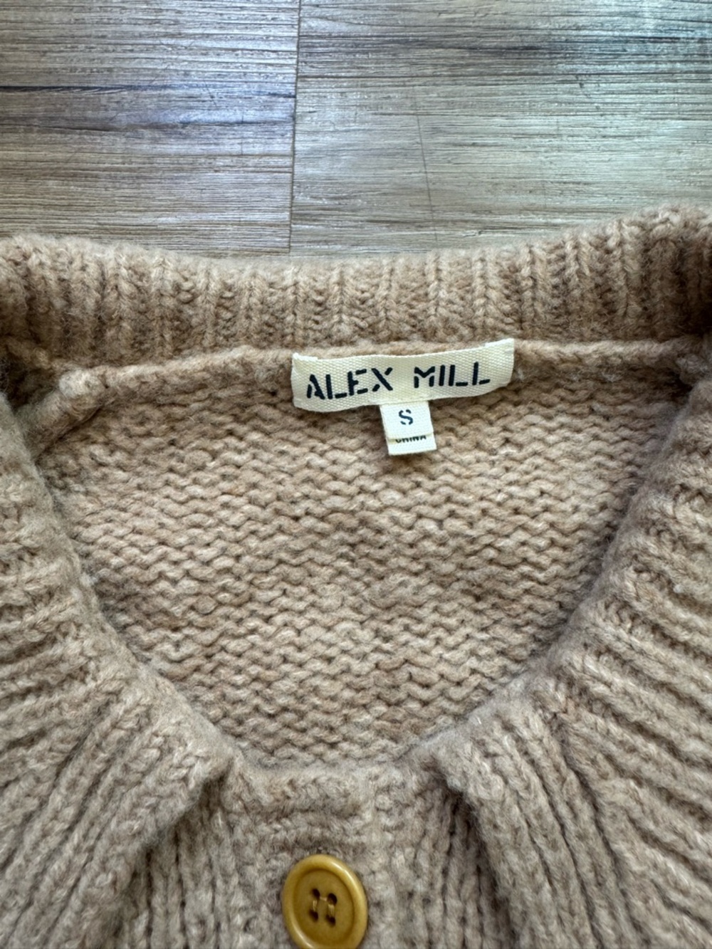 Alex Mill Wool & Cashmere Frank Henley Sweater Tan Cropped Collared Knit Size S - Picture 3 of 6